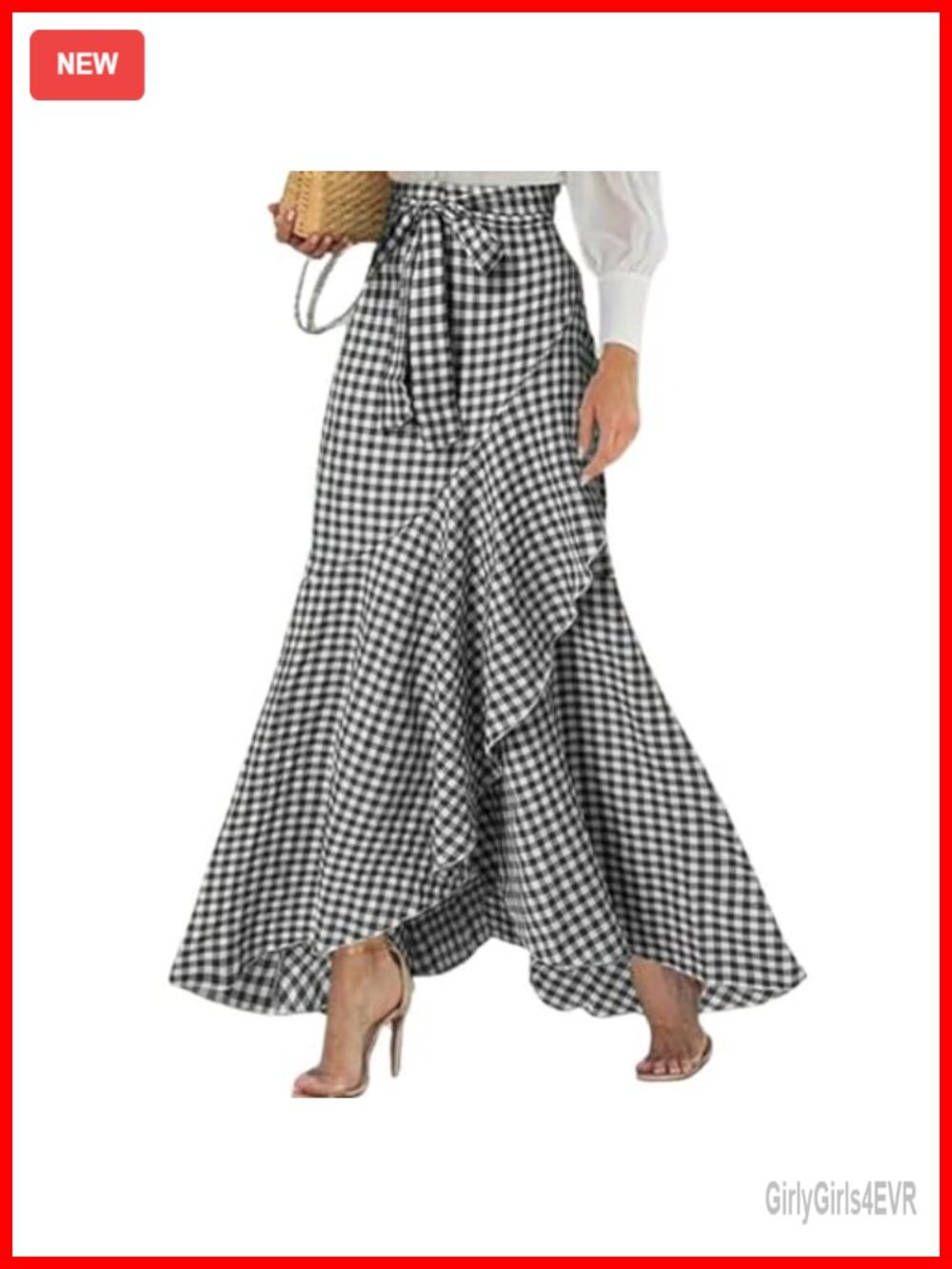 Plaid Mermaid Maxi Skirt A-Line Ruffled Fishtail Long Skirt